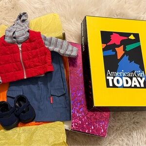 American Girl Red Quilted Vest and Blue Ensemble